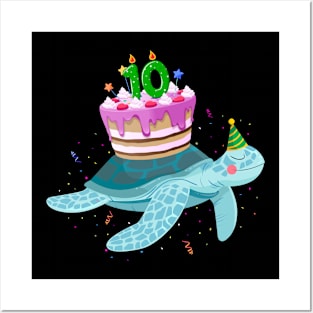 Turtle 10th Birthday 10 Years Old Turtle Reptiles Testudines Posters and Art